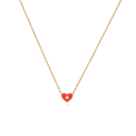 Girl Small Fresh Love Heart Pendant Necklace S925 Sterling Silver Colored Epoxy
