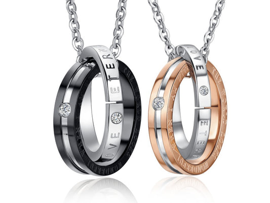 Planderful Everyday Genie Personalized Stainless Steel Double Ring Necklace For Couples Premium Gift