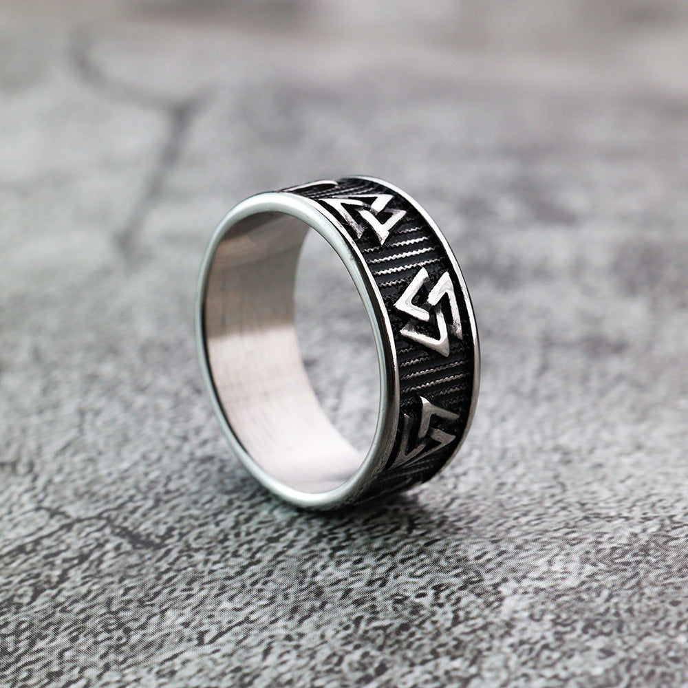 European And American Jewelry Wholesale Men's Titanium Steel Ring Viking Triangle Logo Personalized Ring No Rust No Allergy No Loss