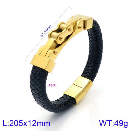 Planderful Men Punk Chain Leather Bracelet Stainless Steel