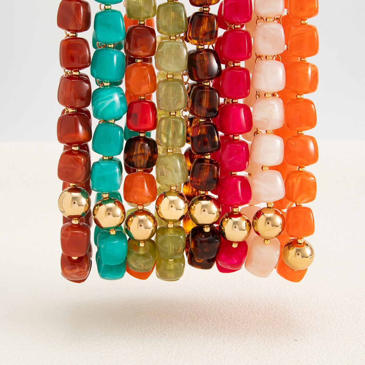 Design Color Resin Beaded Necklace Holiday Style Smudged Multi-Color Collarbone Necklace