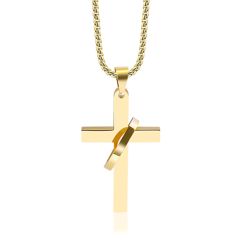 Planderful Titanium Steel Cross Necklace For Men Glossy Hip Hop Pendant Personalized Jewelry
