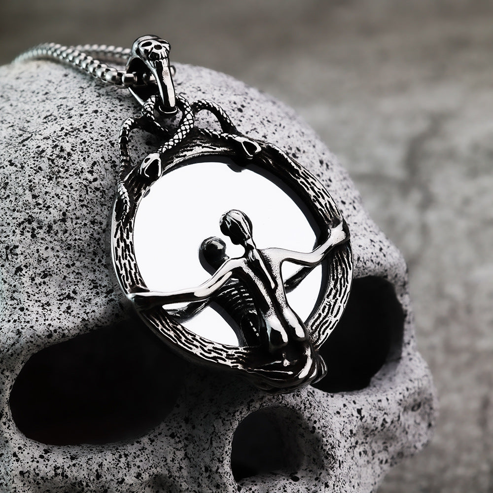 Nordic Retro Stainless Steel Men's Pendant Gothic Magic Mirror Necklace