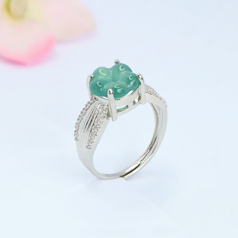 Blue Water Jadeite Four-Leaf Clover 10 mm Ring