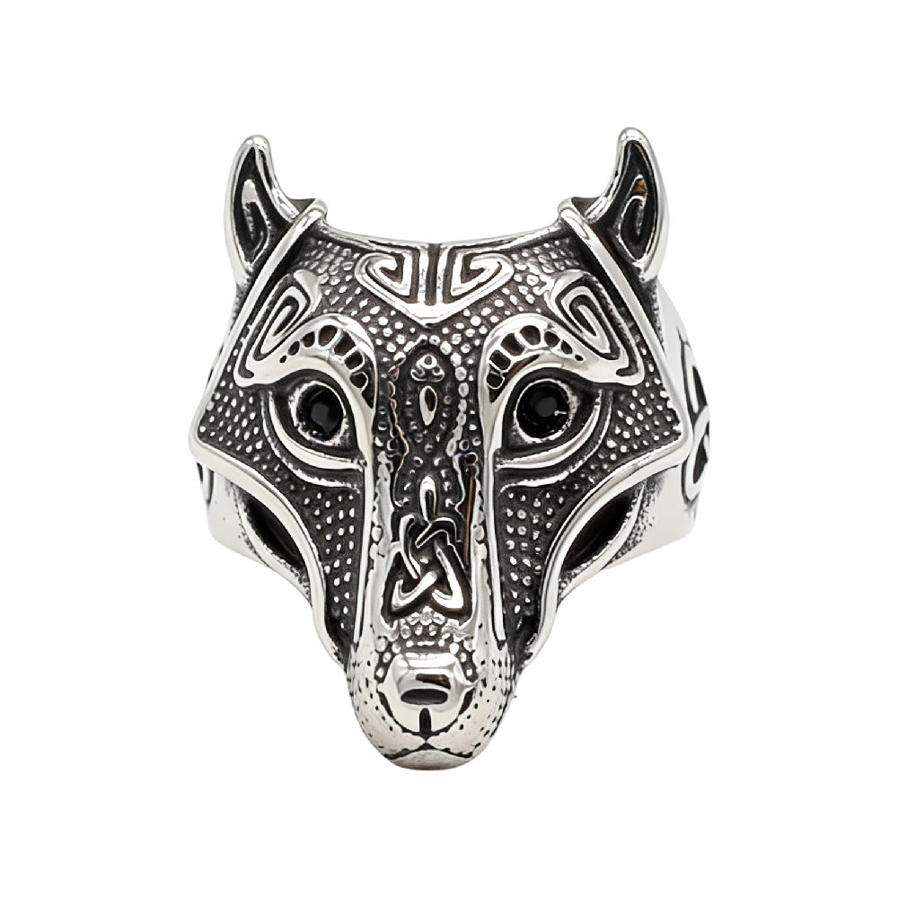 Planderful Viking Direwolf Zircon Eyes Titanium Steel Ring For Men Unisex Protection