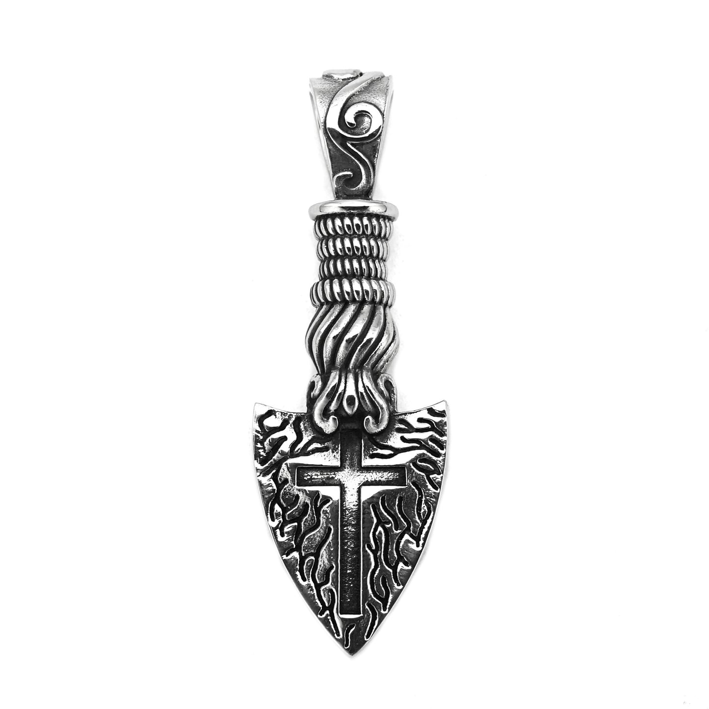 Steel Necklace - Statement Cross Blade Spear Of Destiny Pendant For Hip Hop Style And Everyday Wear