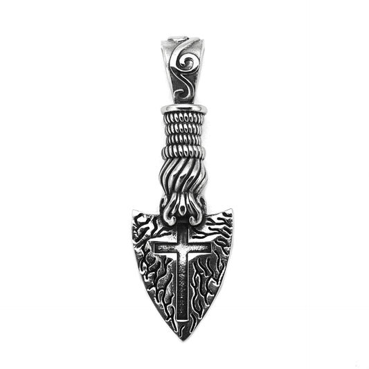 Steel Necklace - Statement Cross Blade Spear Of Destiny Pendant For Hip Hop Style And Everyday Wear