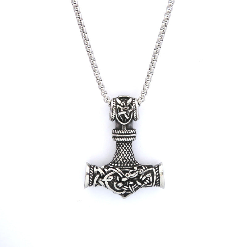 Titanium Steel Necklace Retro Dragon Hammer Pendant for Men