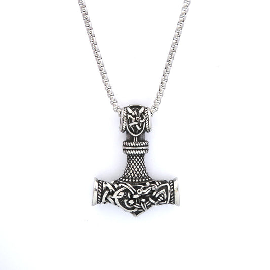 Titanium Steel Necklace Retro Dragon Hammer Pendant for Men
