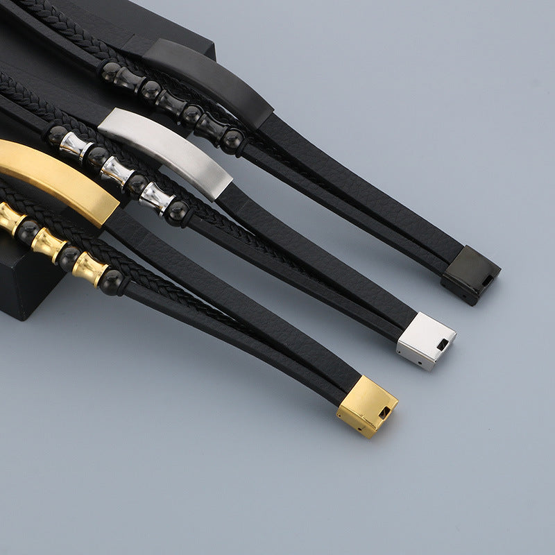 Planderful Everyday Genie Leather Beaded Bracelet For Men