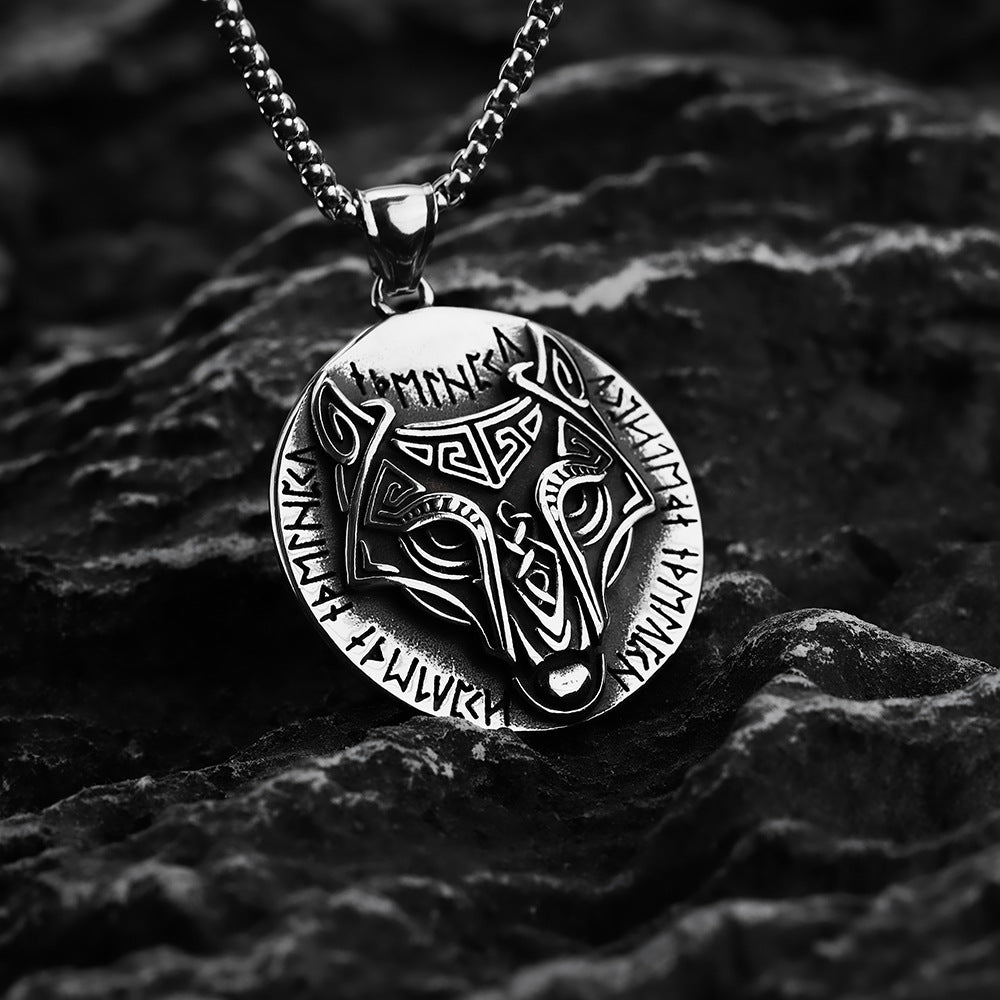 Vintage Nordic Men's Stainless Steel Celtic Wolf Pendant Necklace