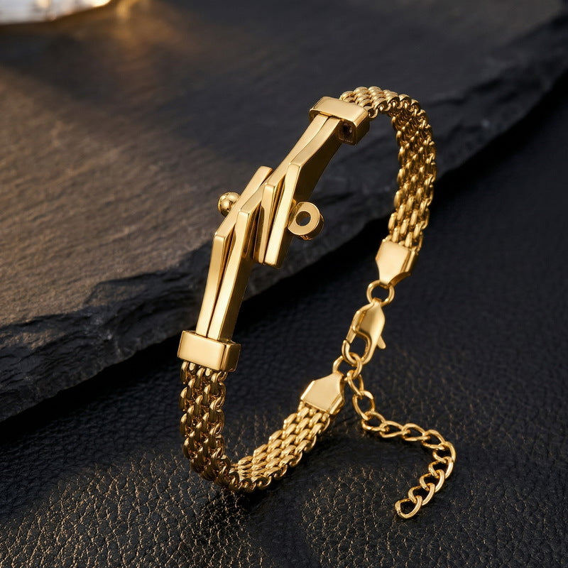 Extension Chain Bracelet Irregular Horseshoe Bent Mesh Cuban Chain Stainless Steel