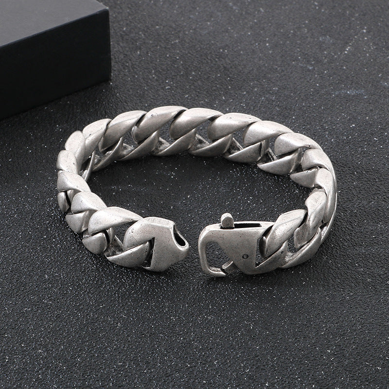 Retro Cuban Chain Titanium Steel Men Bracelet 15mm Classic