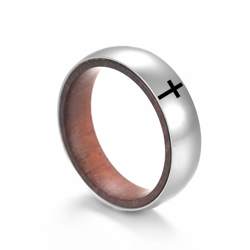 Planderful Rosewood Inlay Titanium Steel Ring For Men Unisex Couple Jewelry Durable
