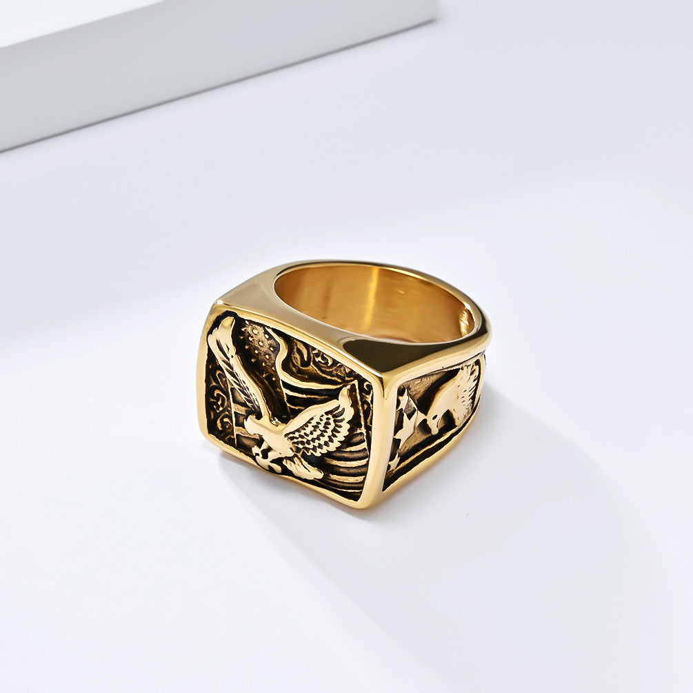 Planderful Mens Eagle Ring Stainless Steel Personalized Memorial For Marine Veterans Gift