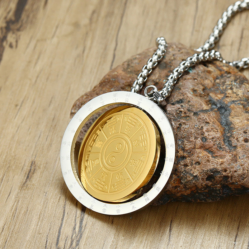 Planderful Yin Yang Fish Rotating Pendant Taoist Tai Chi Necklace Unisex Titanium Steel Jewelry