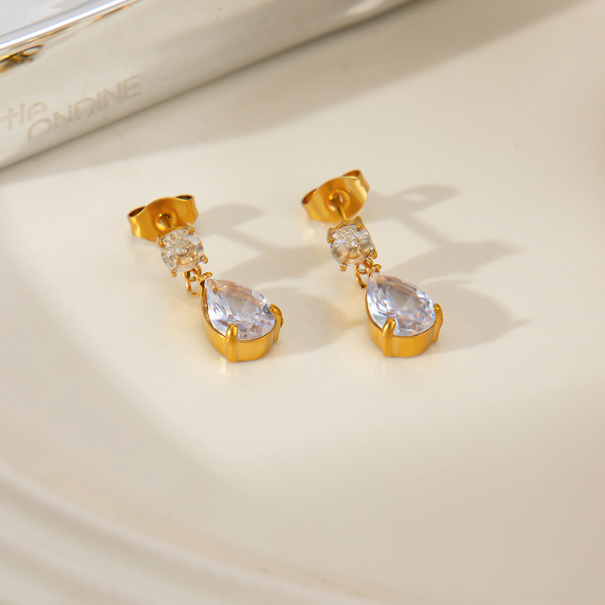Planderful Vienna Verve Stainless Steel Zircon Water Drop Stud Earrings For Women Versatile Elegant Sparkle