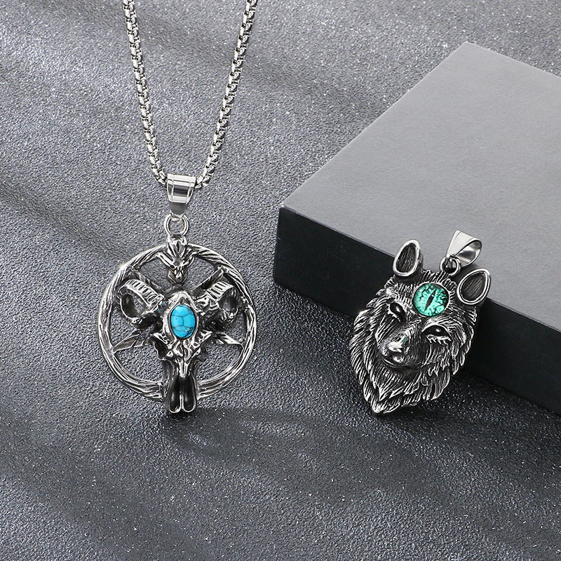 Planderful Mens Pendant Titanium Steel Turquoise Pentagram