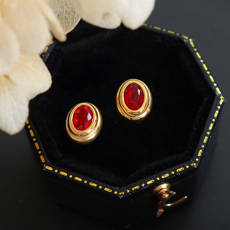 Vibrant Retro Red and Green Zircon Cross-Border Earrings with 18K Gold Plating