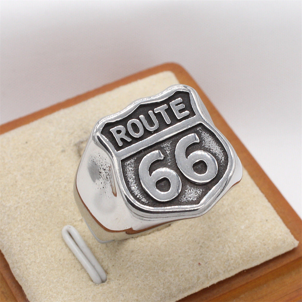 Planderful Jewelry Titanium Route 66 Ring For Men Vintage Retro Style Mens Ring Gift Idea