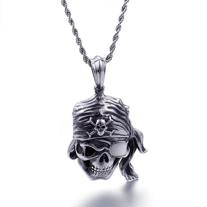 Planderful Collection: Vintage Zircon Skull Pirate Men's Pendant