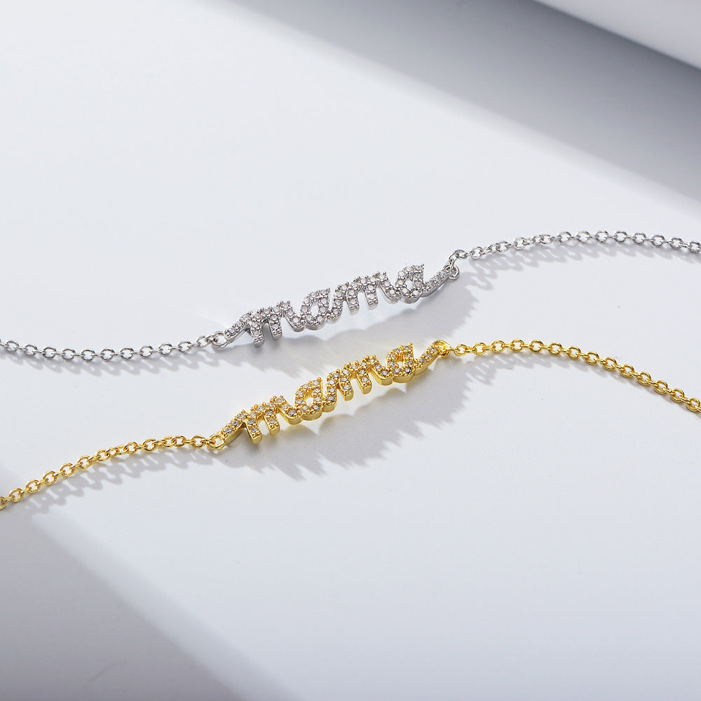 S925 Sterling Silver Zircon Letter Mama Bracelet Micro-Inlaid Zircon Mother'S Day
