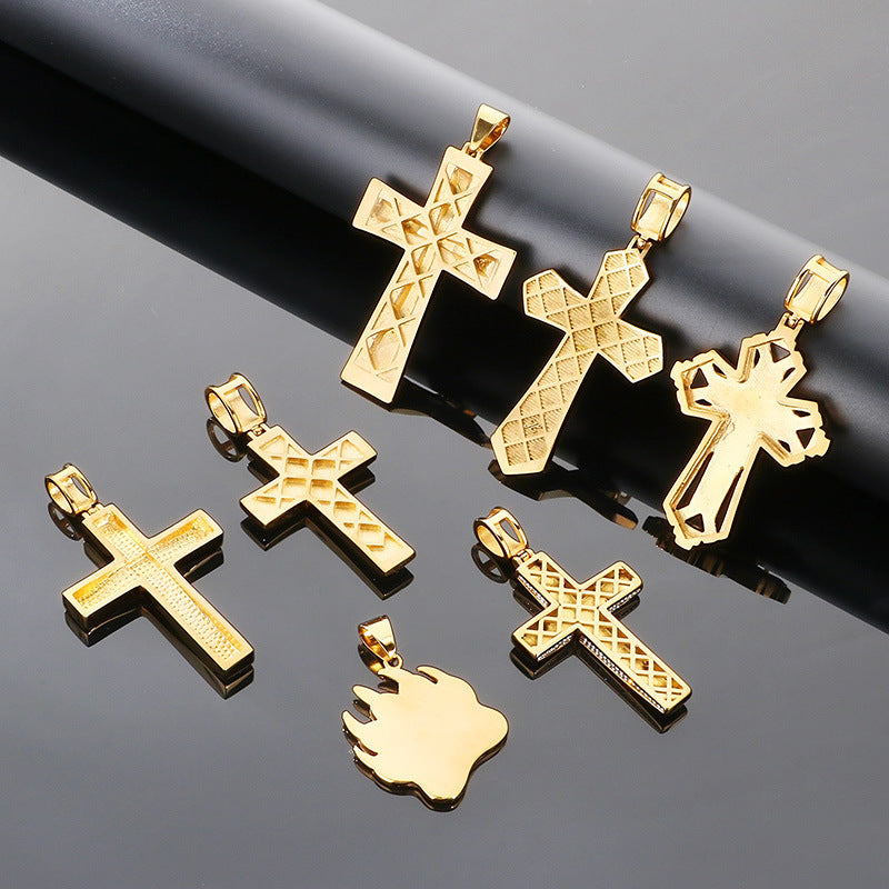 Bear Paw Pendant, Hip-Hop Three-Dimensional Double-Layer Cross Inlaid With Zircon Pendant, Titanium Steel Necklace