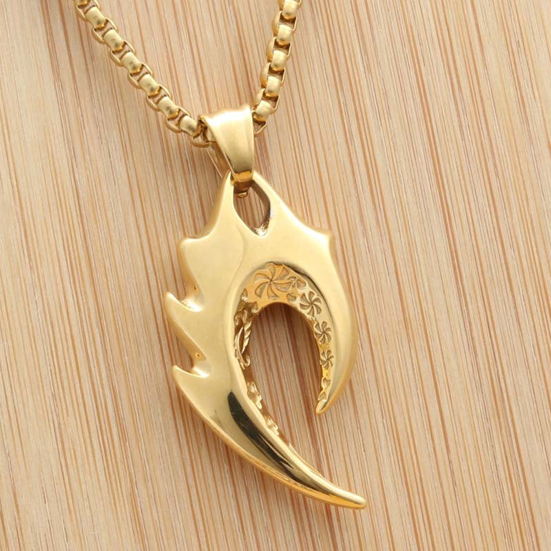 Titanium Steel Bold Wolf Tooth Flame Pendant for Men