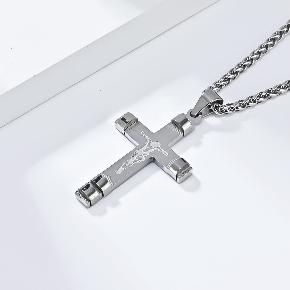 Planderful Cross Necklace Stainless Steel Unisex Pendant Bold Statement for Hip Hop Fans