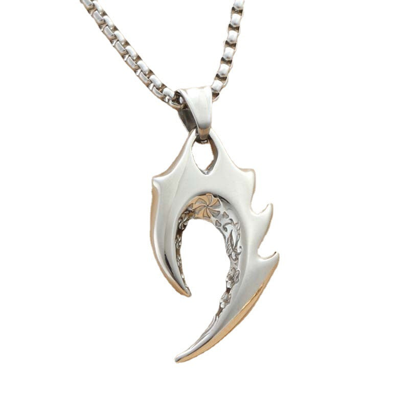 Titanium Steel Bold Wolf Tooth Flame Pendant for Men
