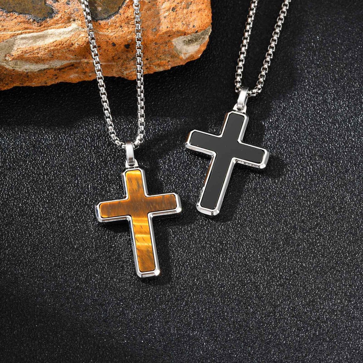 Cross Tiger Turquoise Stainless Steel Necklace for Men