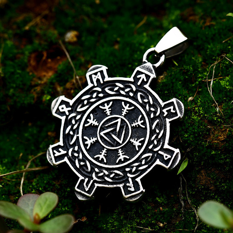 Titanium Steel Double-Sided Odin Rune Pendant for Men - Nordic Viking Jewelry