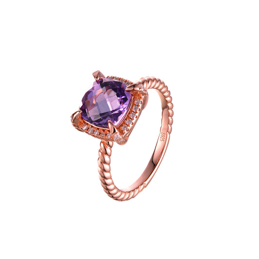 Soleste Halo Square Natural Amethyst Silver Ring