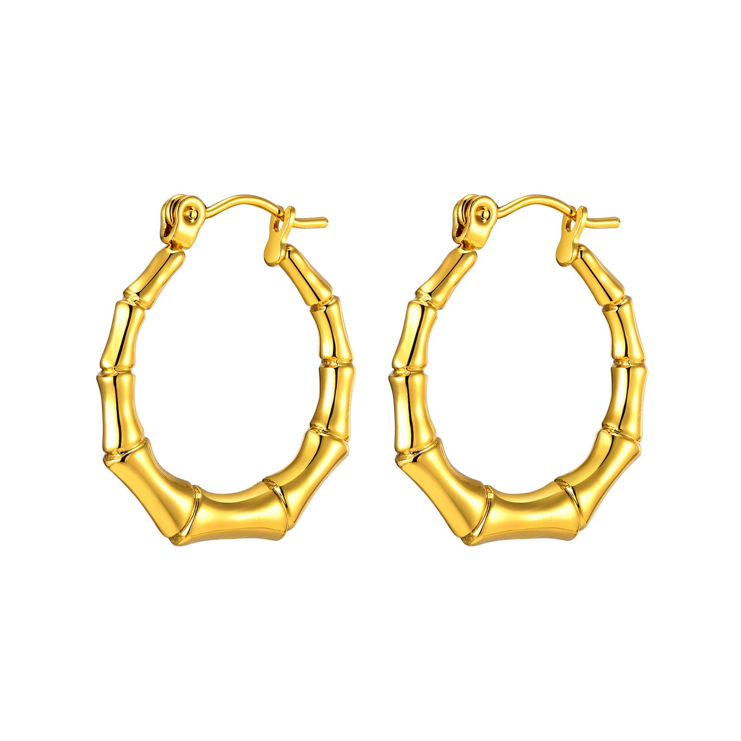 Stainless Steel C Shaped Bamboo Earrings Gold Women Fashion Jewelry