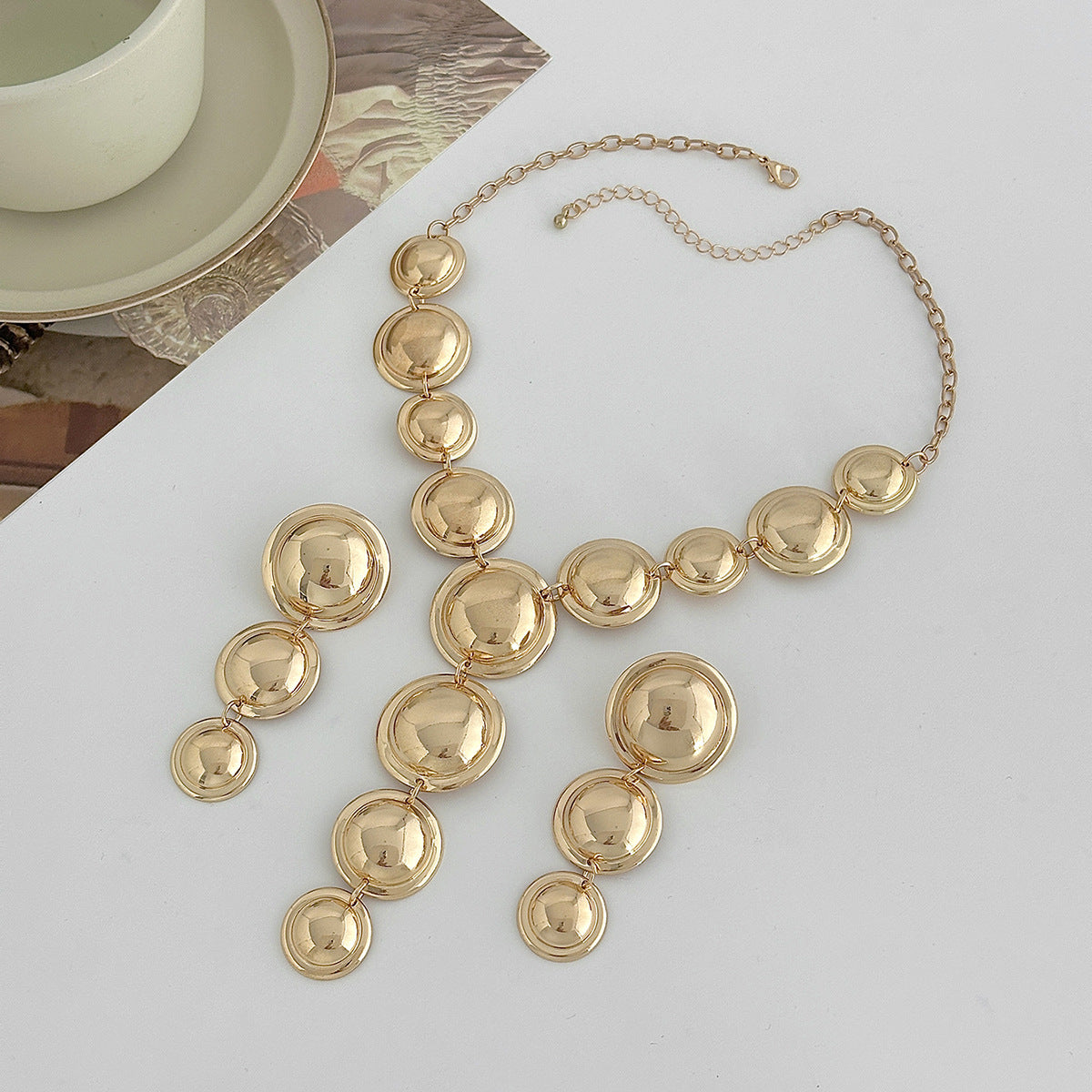 Bubble Metal Y-Necklace & Earrings Set