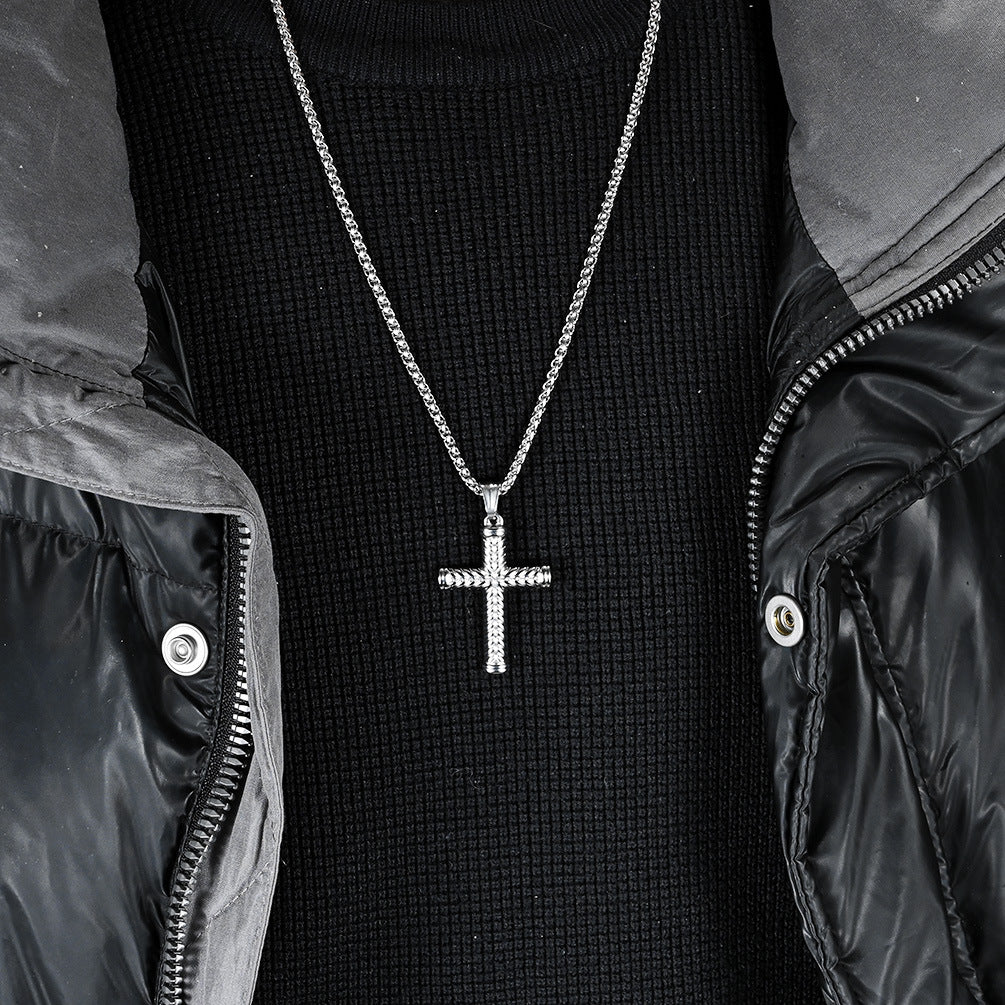 European And American Classic Titanium Steel 18K Gold Cross Necklace For Men