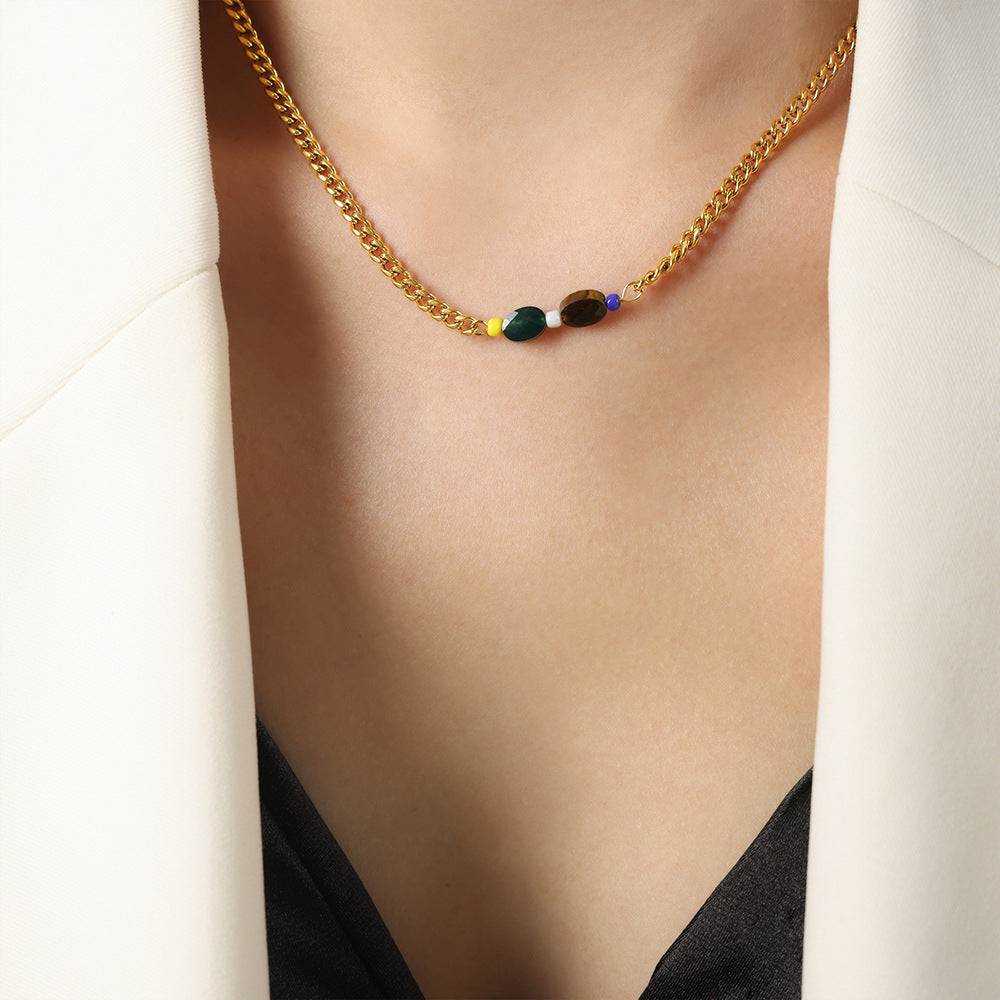 Luxurious Natural Stone Necklace with Titanium Steel Detailing for Women