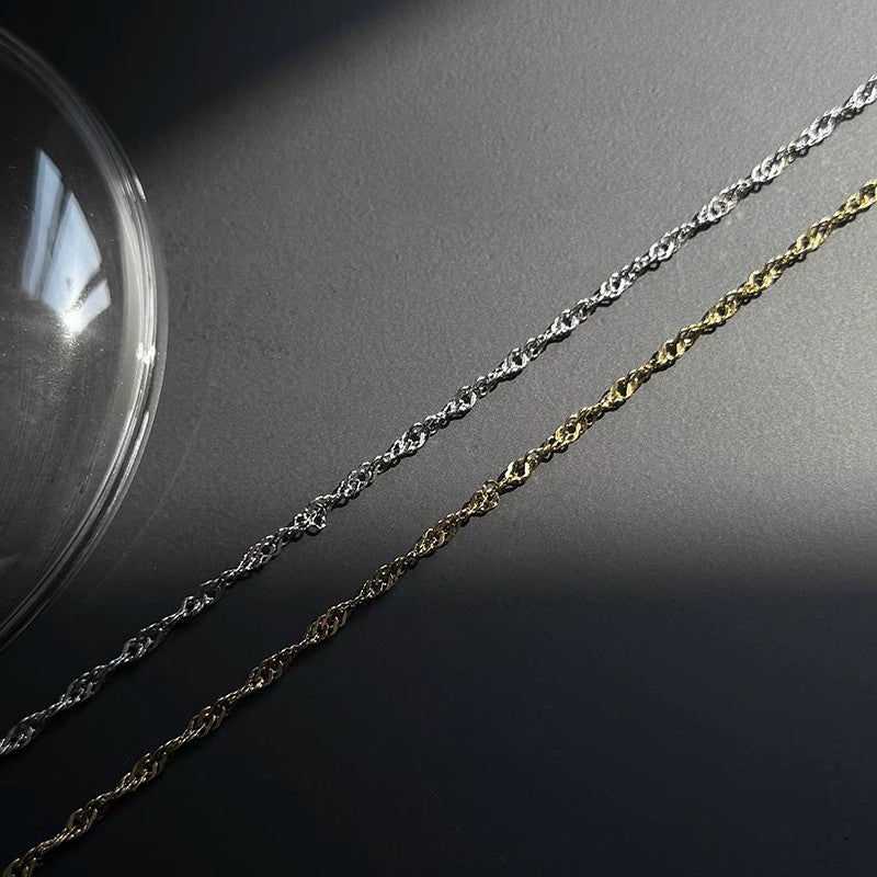 Planderful Jewelry Water Wave Chain Necklace in Titanium Steel for Men Timeless Collarbone Style