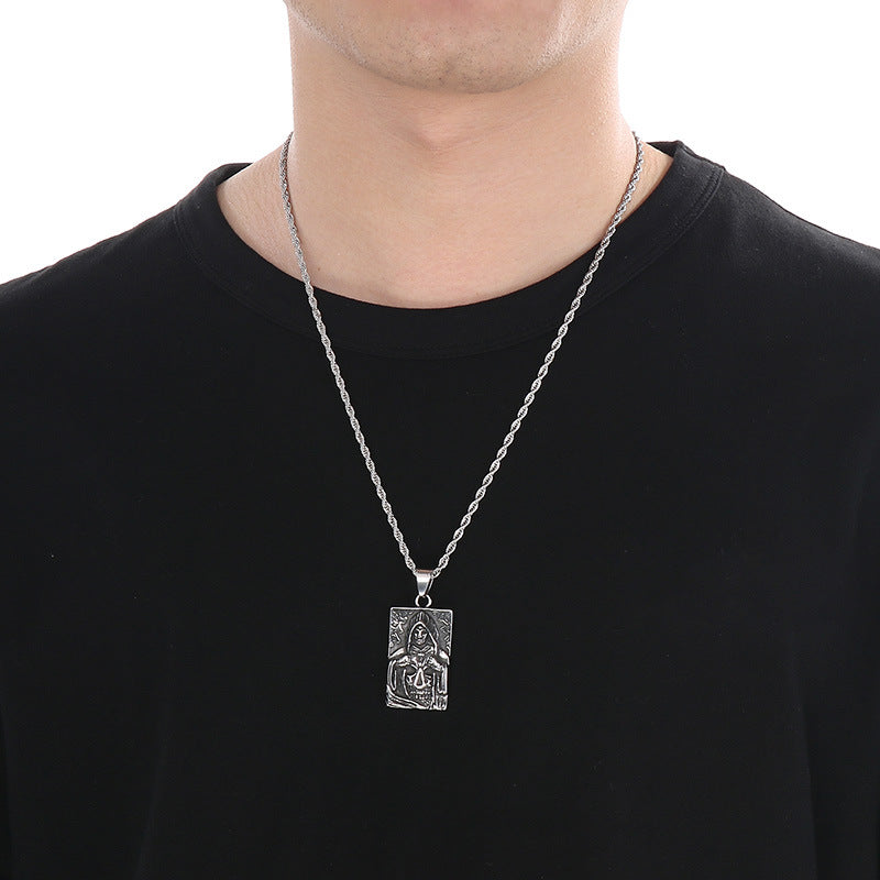 Planderful Devil Eye Cross Reaper Pendant Titanium For Men