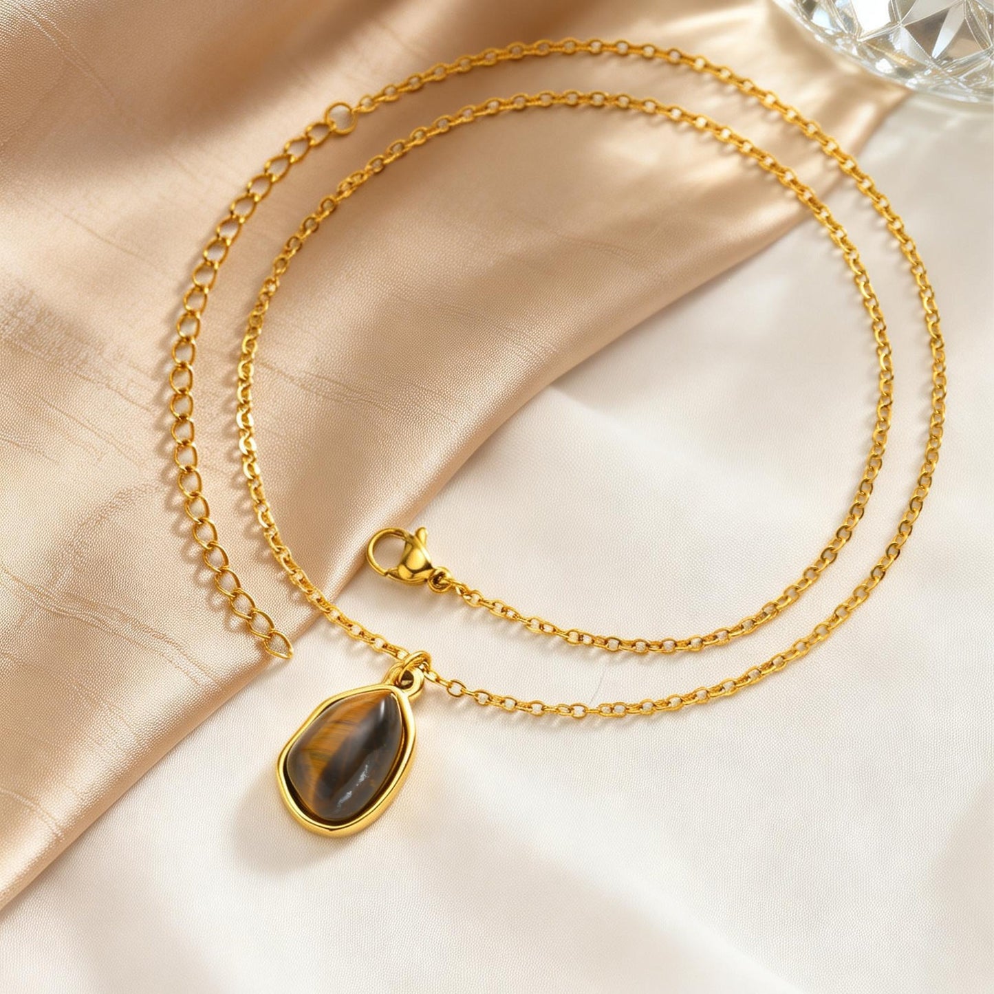 Stainless Steel Design Natural Tiger's Eye Stone Collarbone Necklace