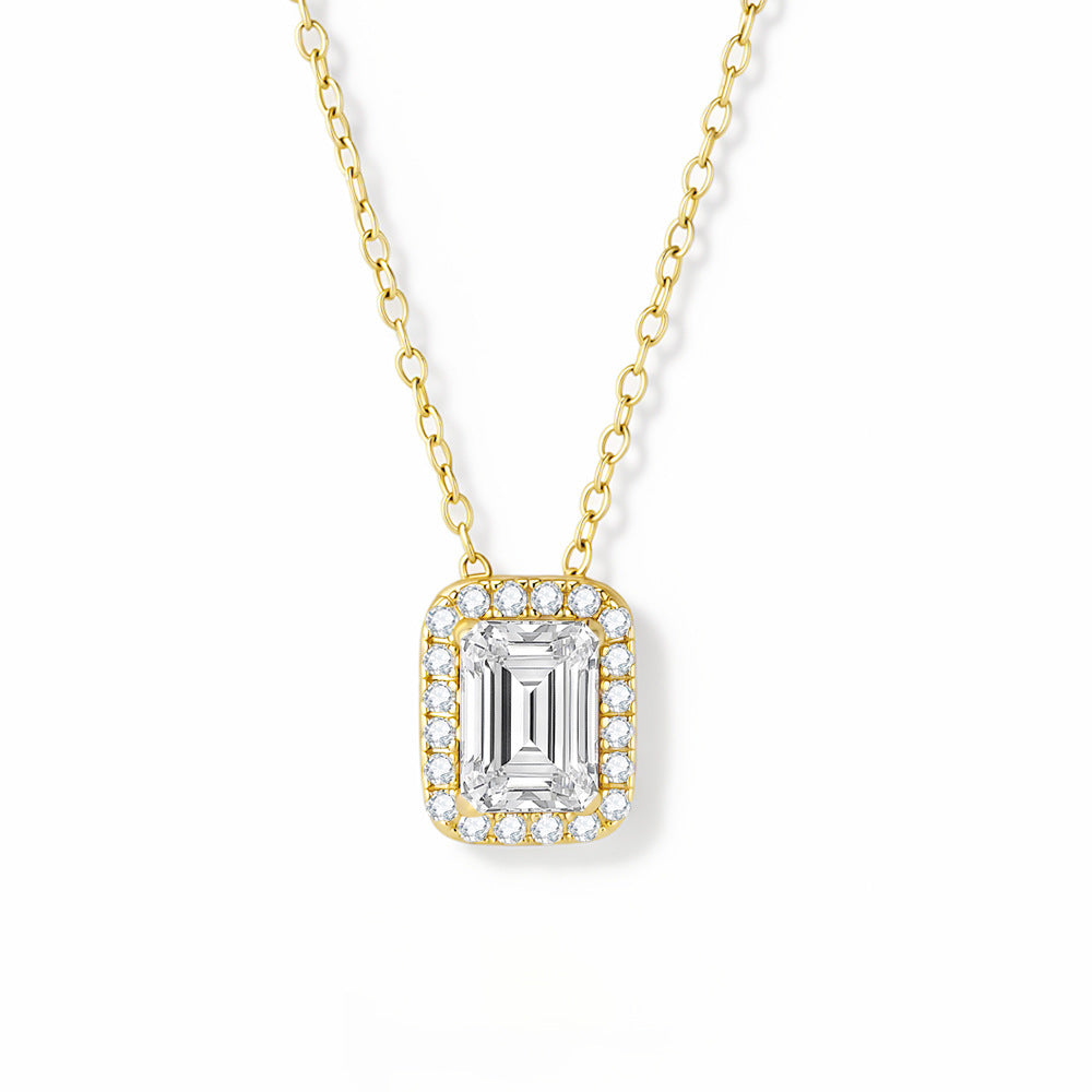 Zircon Sterling Silver Necklace Square Pendant