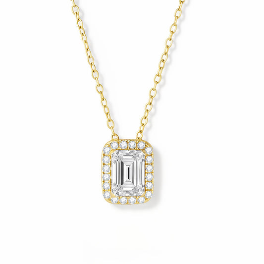 Zircon Sterling Silver Necklace Square Pendant