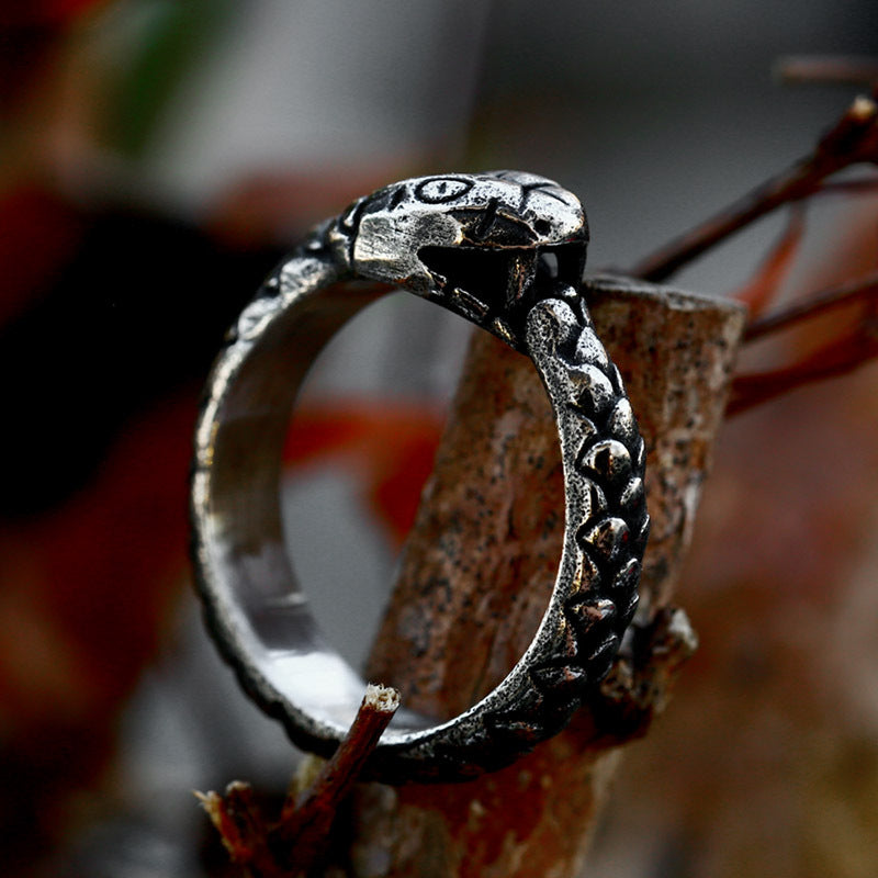 Custom Stainless Steel Ouroboros Ring for Men - Retro Zodiac Snake Design in Titanium Steel