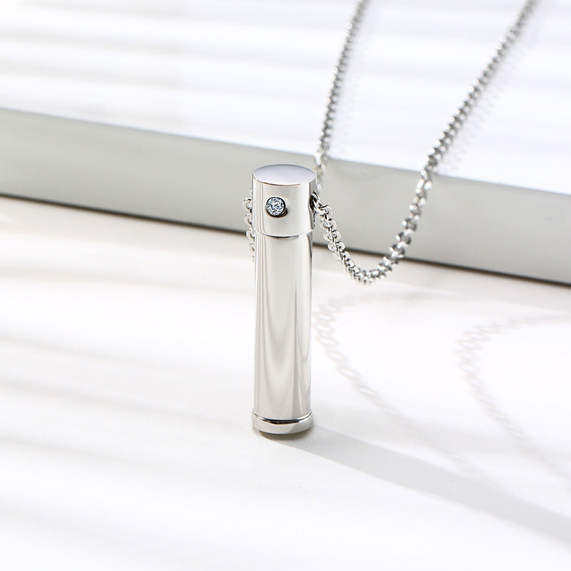 Sweater Chain Stainless Steel Single Zircon Open Urn Pendant