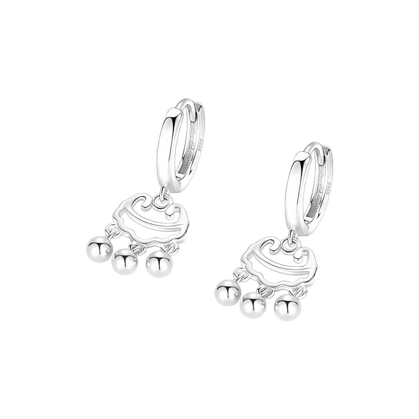 999 Sterling Silver Heavy Industry Hollow Safety Lock Ear Buckle Women's Long Life Lock Earrings