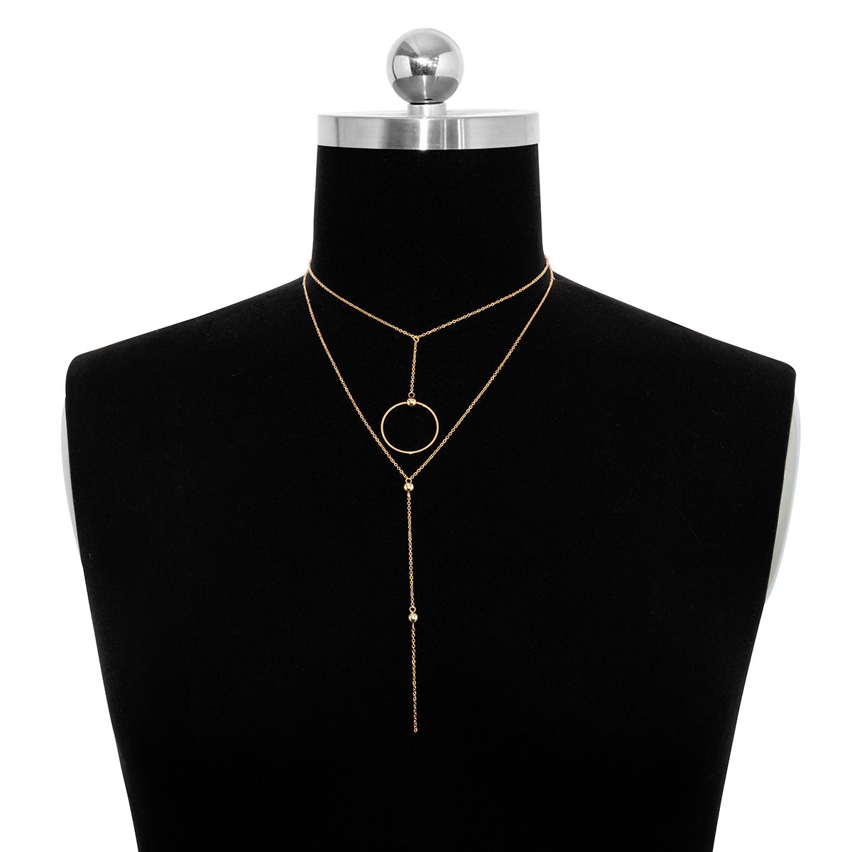 Planderful Vienna Verve Layered Necklace for Women with Ring Tassel Double Layer Chic Cross Bead Chain Statement