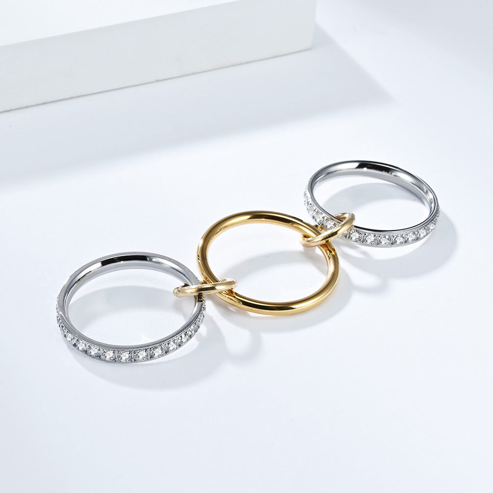 Planderful Everyday Genie Three Ring Stacking Ring Titanium Steel Plated 18K Gold Zircon Unisex Light Luxury