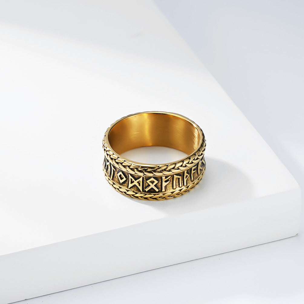 Planderful Titanium Steel Viking Ring For Men Bold Retro Nordic Jewelry Everyday Genie Collection