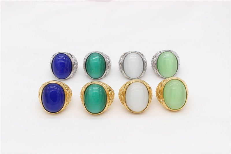 Planderful Dragon Oval Stone Protection Ring Titanium Steel Unisex Gift For Dragon Lovers Everyday Genie