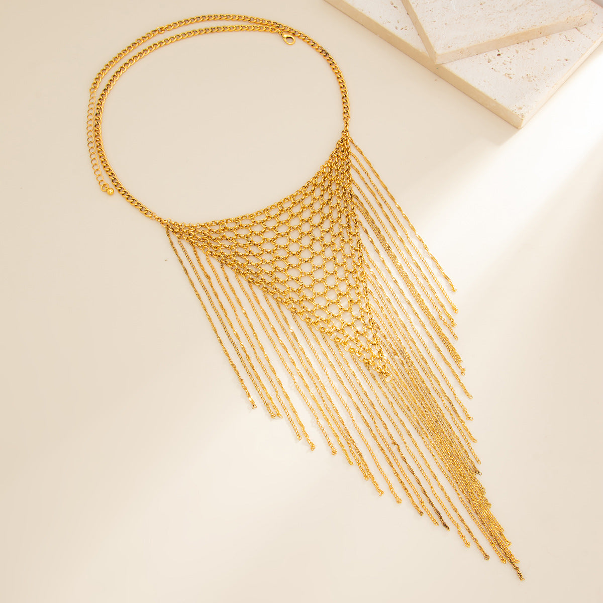 Heavy Industry Metal Mesh Fringed Necklace Exaggerated Geometric Hollow Handmade Punk Mesh